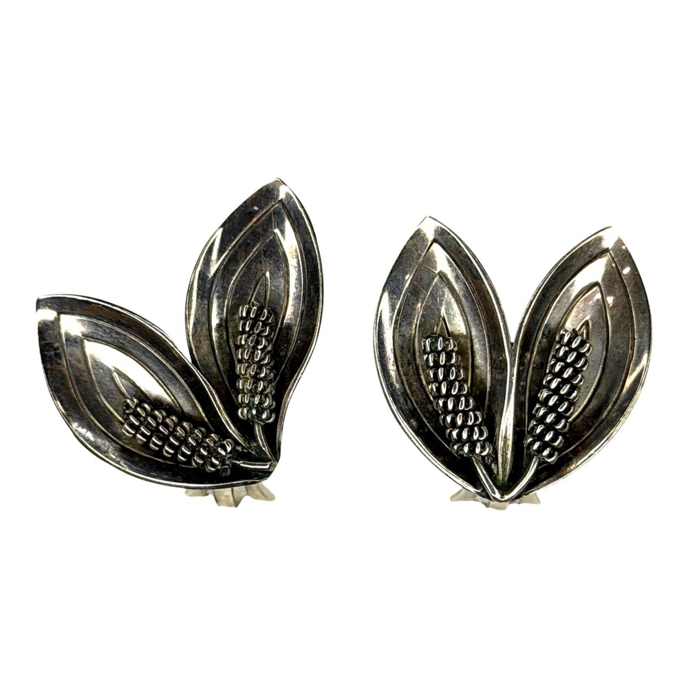 ABK Denmark Clip On Earrings Sterling Silver 925 Leaf Vintage Danish